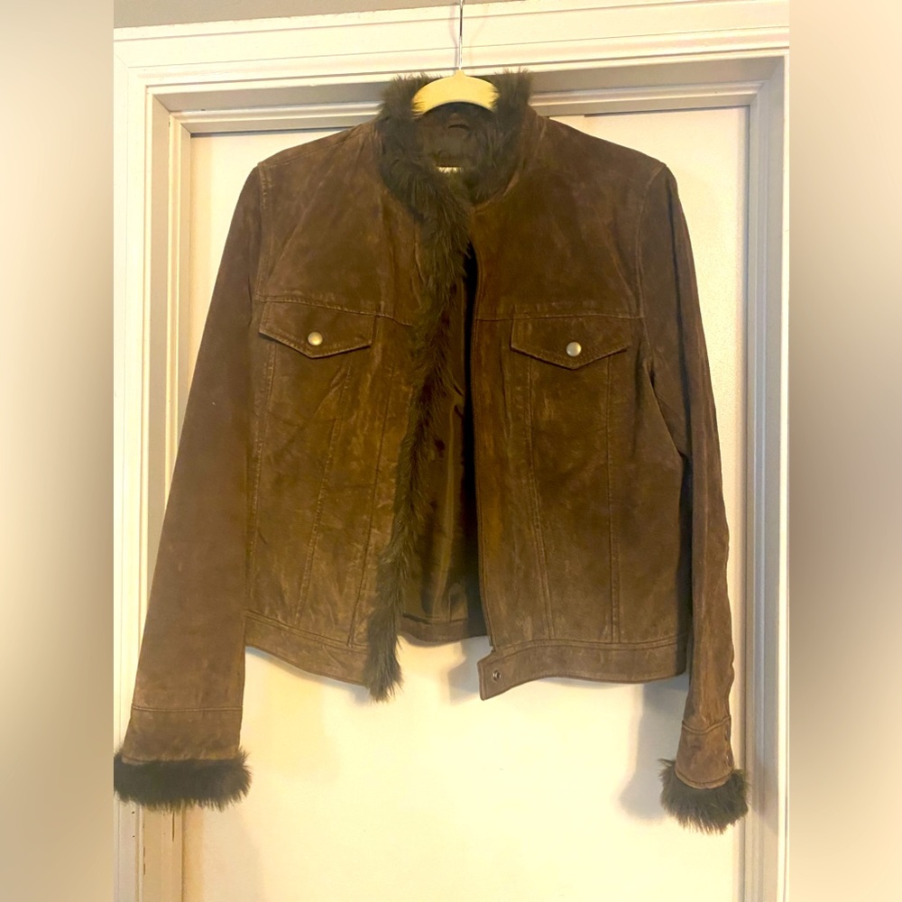 Suede Moto Jacket with faux fur neck and cuffs. Cold water Creek sz M